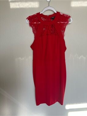 Express Red Lace Yoke Midi Dress